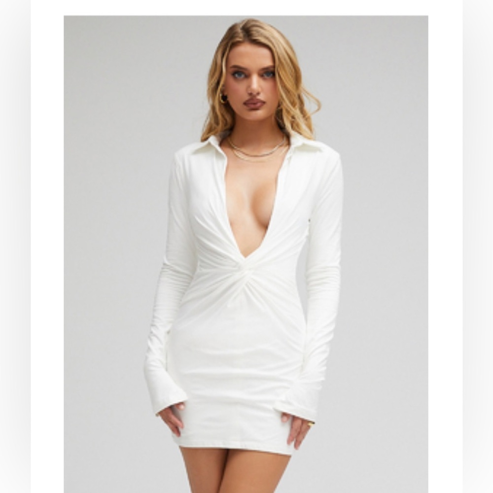 Mistress Rocks White Jersey Twisted Shirt Dress